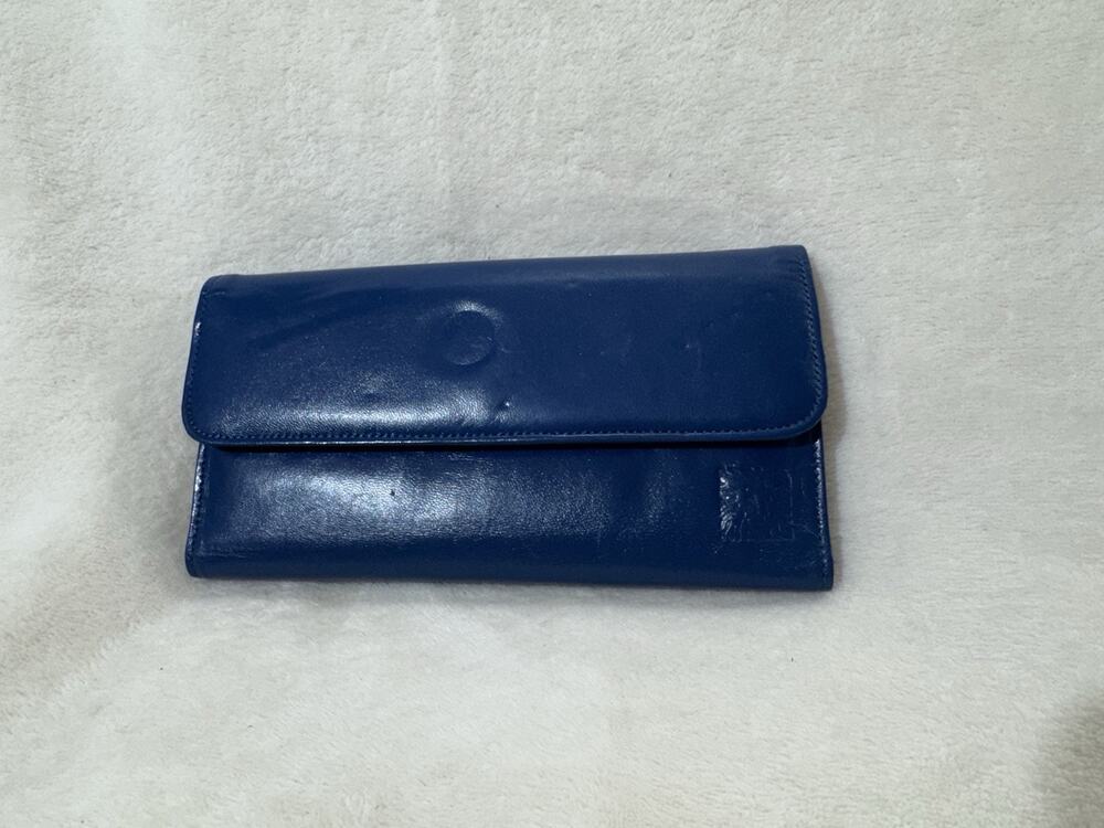 Vintage Anne Klein Blue Kid Leather Wallet Credit Card Holder Coin Purse